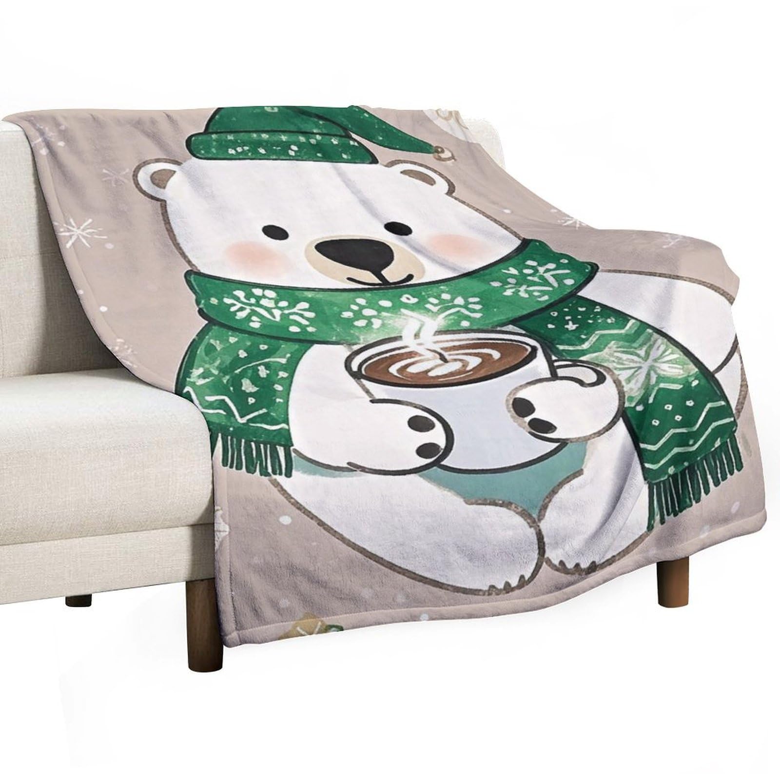 Couverture flanelle anti-boulochage imprimé ours frileux pour petits et grands