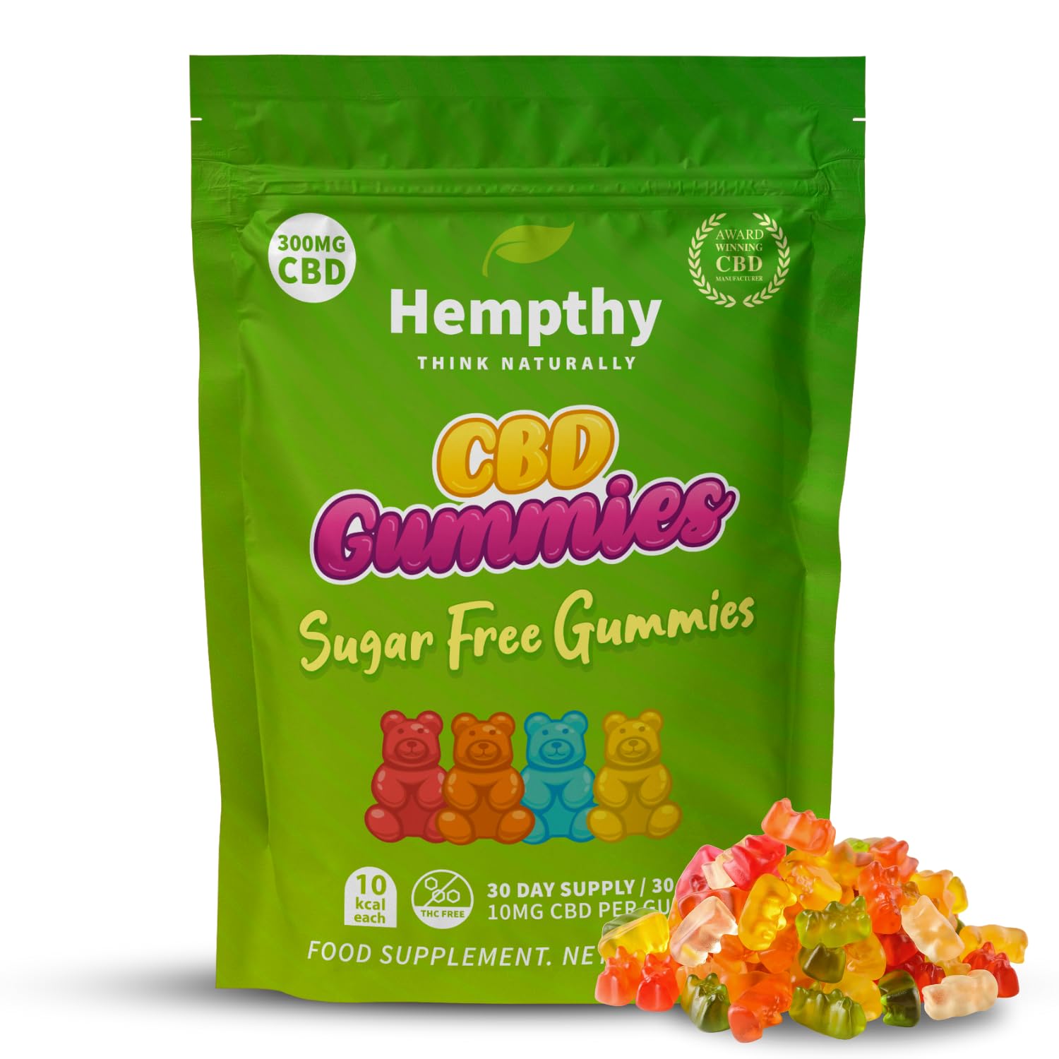 Sugar Free CBD Gummies, 10mg x Gummies, 300mg Total Cannabidiol, THC Free Edible Hemp & Sleep Gummies for Adults, Pain Relief & Anxiety Relief CBD Gummy Bears (300mg) Perfect for Diabetics