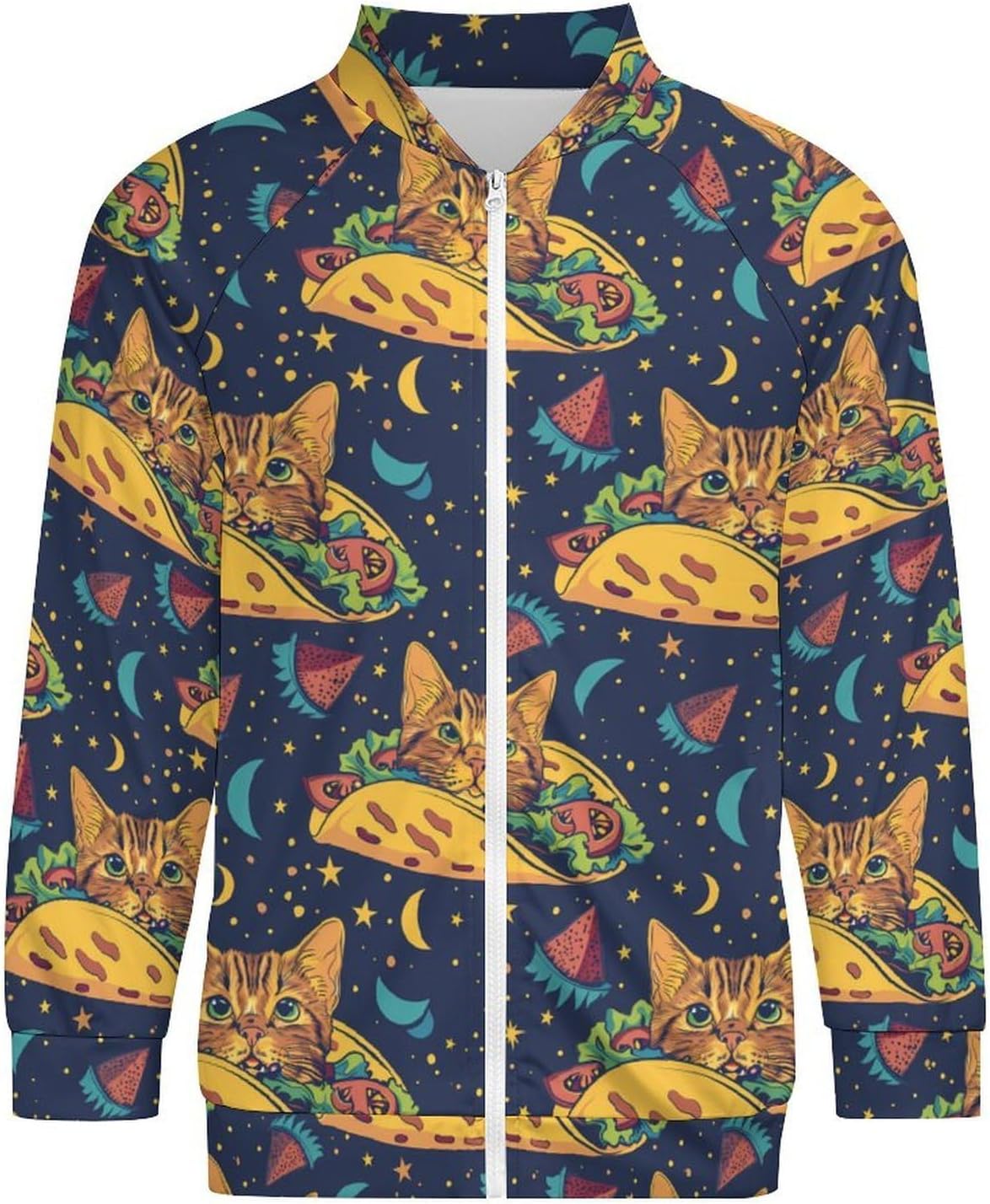 Tacoes Cat Men's Zip Up Sweatshirt Casual Sweater Jackets Long Sleeve Tops Lightweight Coat