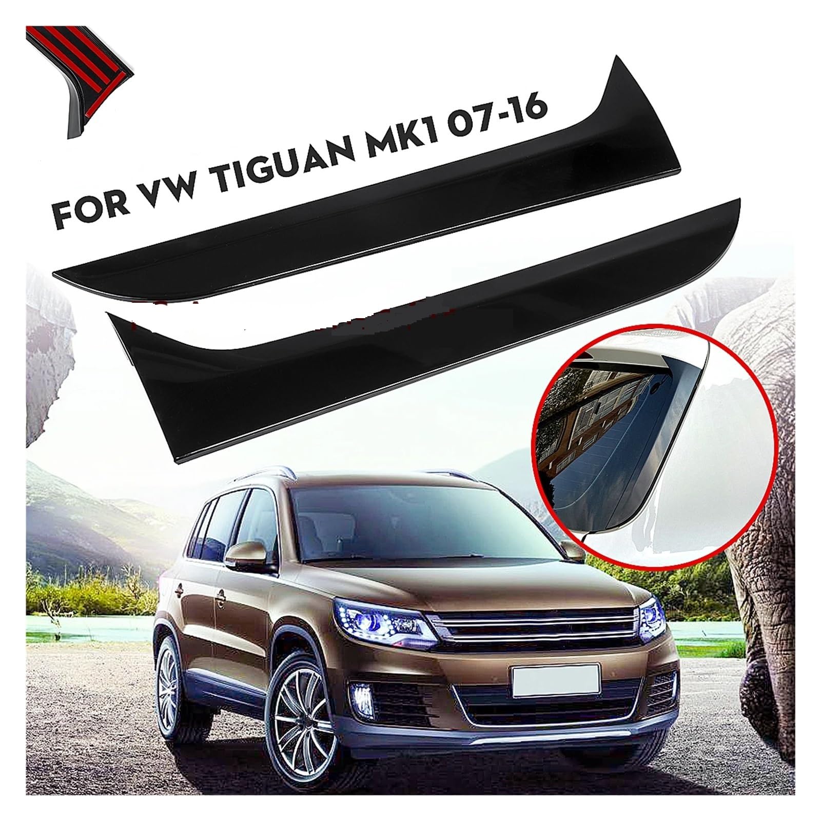 Spoiler dachowy Para tylnego okna boczny spojler Canard Splitter tapicerka zamiennik pasuje do Tiguan MK1 2007-2016