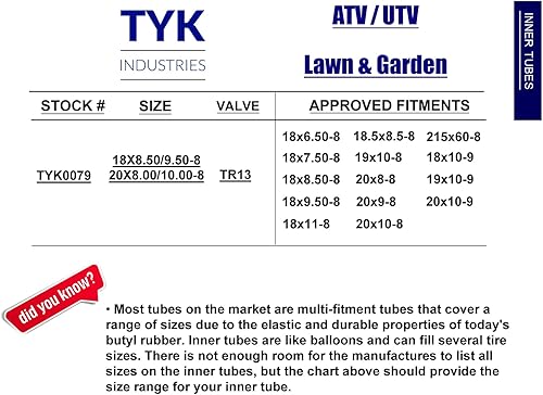 Miniatura 4 de (2) Dos tubos interiores TYK 20x9-8 para Cub Cadet Tire TR13 válvula 20x9.00-8 20x900-8