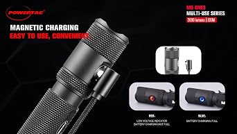 PowerTac M5-G3 Tactical Flashlight with Replacement Charging Cable Bundle
