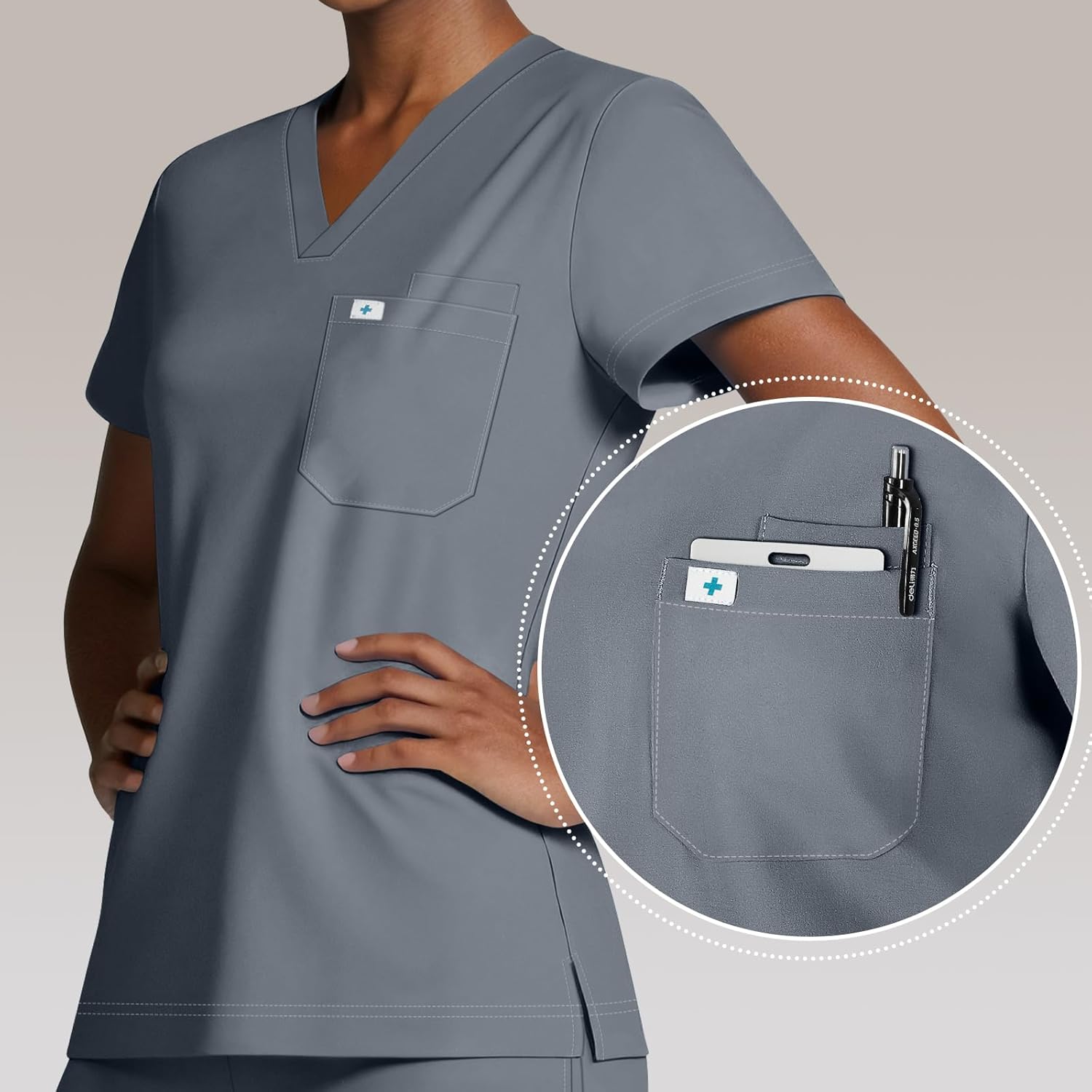 Scrubs for Women Set Nurse Suit - V-Neck Medical Top & Stretch Jogger Pants for Workwear Uniform, Esthetician - Image 4