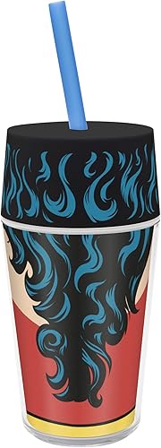 Miniatura 2 de Zak! Designs Vaso aislado icónico con tapa atornillada y pajita con gráficos Wonder Woman, construcción de doble pared, plástico libre de BPA, 13 oz.