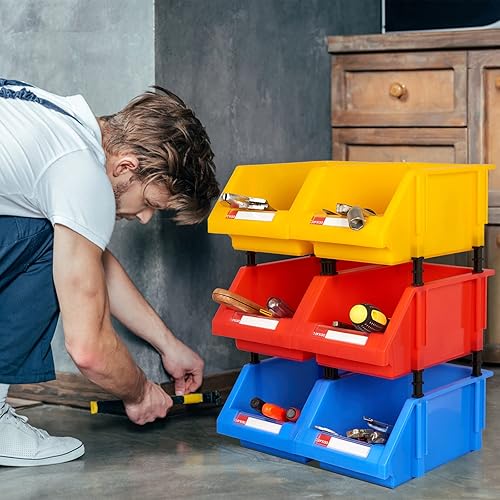 Miniatura 2 de aerkaa Contenedores de almacenamiento para taller, contenedores de almacenamiento de hardware, contenedores organizadores apilables para tienda,