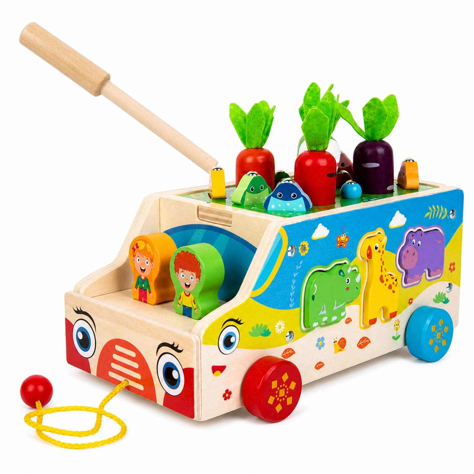 Nachzieh-Aktitätswagen mit Formsteckteilen kindgecht Mehrzweck-Spielwagen mit Zahnrädn Sturdy Aktitätswagen für Kind