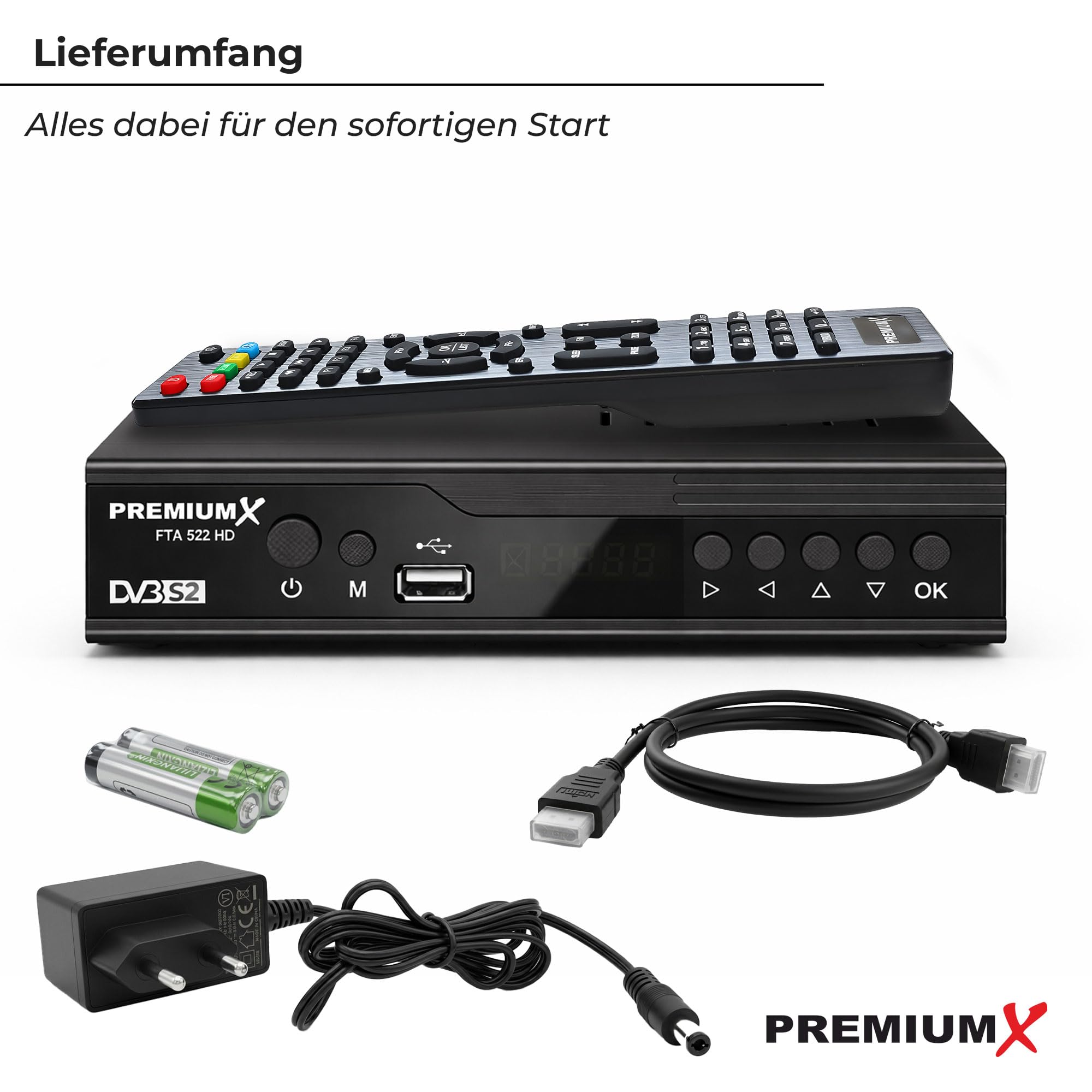 Sat Receiver FTA 522 HD DVB-S2 Digital Satellitenreceiver Unicable HDMI SCART 2x USB Media Player 12V FullHD