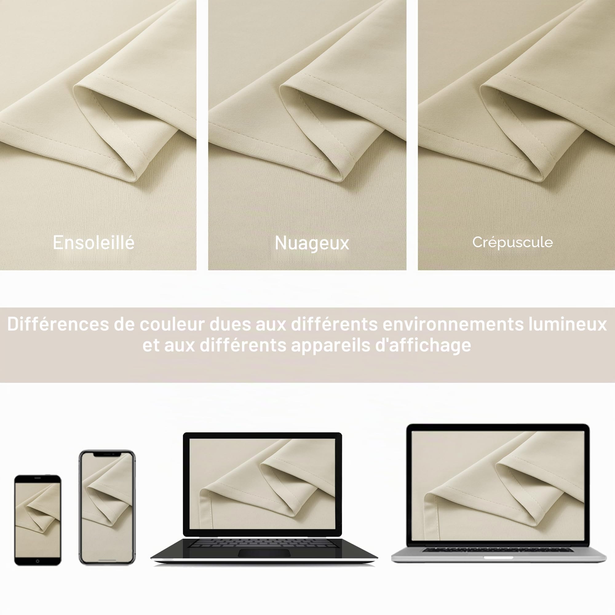 DUALIFE Lot de 2 Rideaux occultants avec Languette arrière avec Passe-Tringle pour Salon - Isolation Thermique - 132 x 228 cm - Crème