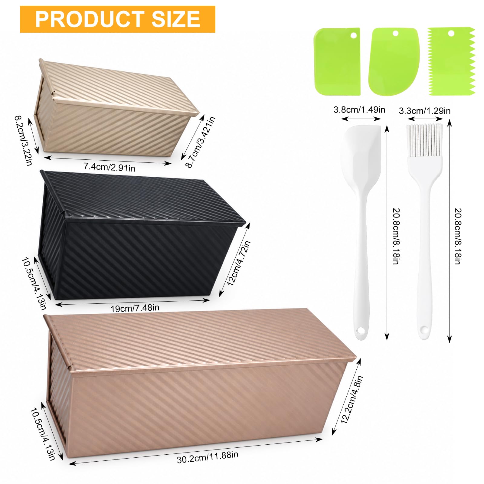 MSYU Pullman Kastenform mit Deckel, 1000 g und 450 g und 360 g, Antihaft-Sandwich-Brotbackform für hausgemachtes Brot, 3 Stück