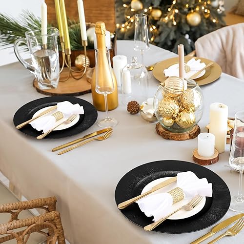 Miniatura 30 de Tanlade 50 Pcs 13 Inch Charger Plates Bulk Round Wedding Chargers Plastic Dinner Plates for Table Setting Wedding Party Decoration (Gold)