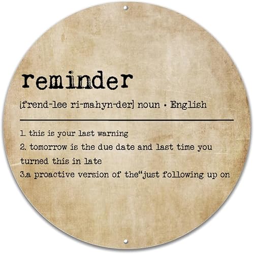 Letrero de metal con texto en inglés "Reminder Definition" con texto en inglés "Spiritual Sayings", tipografía artística, impresión artística de 12