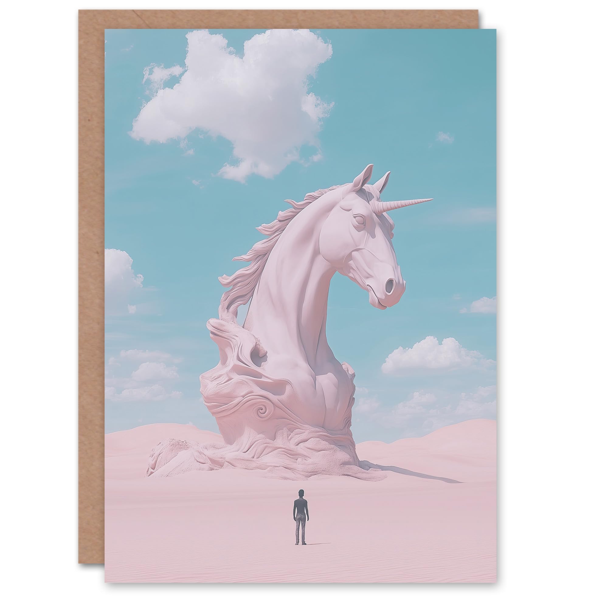 Artery8 Greeting Card Desert Unicorn Sand Sculpture Pastel Landscape For Her Woman Birthday Card