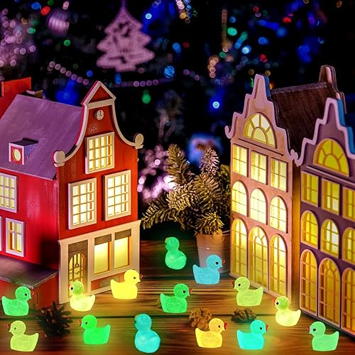 Miniatura 5 de DULEFUN 200 piezas de pequeños patos pequeños luminosos de 10 colores pequeños pequeños que brillan en la oscuridad, figuras de pato de resina a