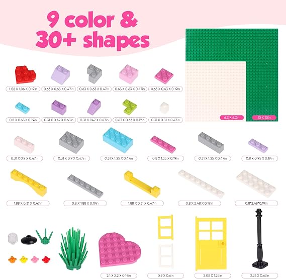 1200 pcs Building Bricks Set, Pink Building Blocks Toys for Girls