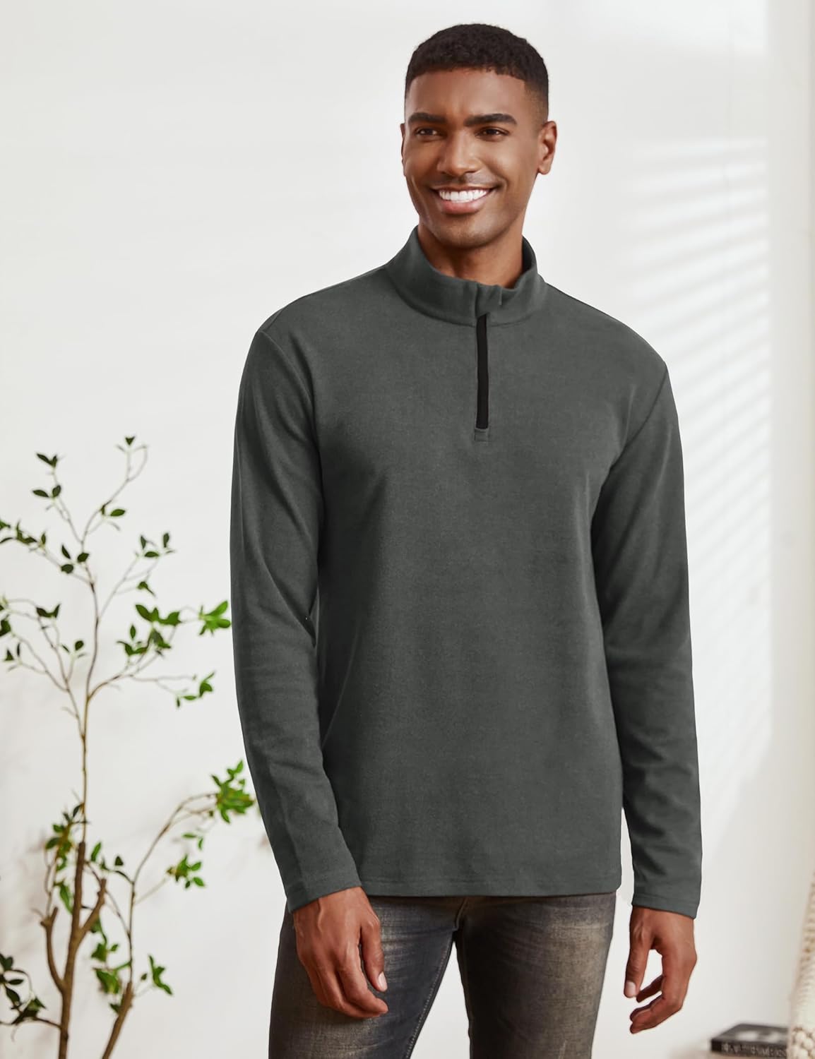 Men's Quarter Zip Pullover Fleece Lined Long Sleeve Golf Shirts for Men Thermal 1/4 Half Zip Sweatshirts - Image 3