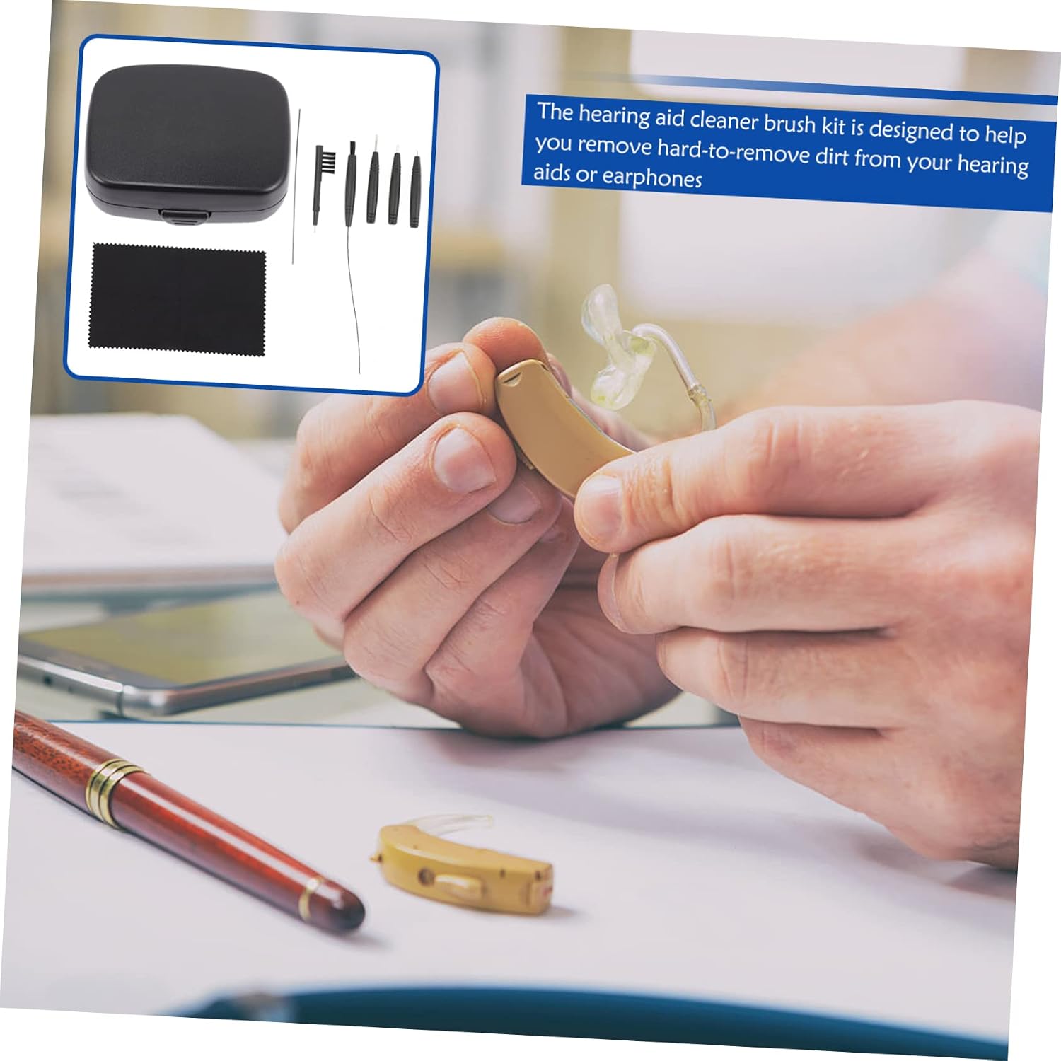 Didiseaon 1Set BTE Cleaning Brush Tool with Case Portable Earphone Kit Lightweight Design Non Slip Handle for Safe Cleaning for BTE