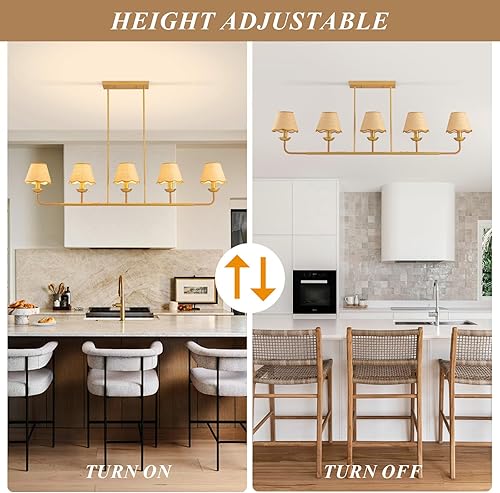 Miniatura 3 de Lámpara bohemia para isla de cocina, lineal, rústica, de 55 pulgadas, de ratán dorado, para comedor, sala de estar y mesa de cocina, lámpara