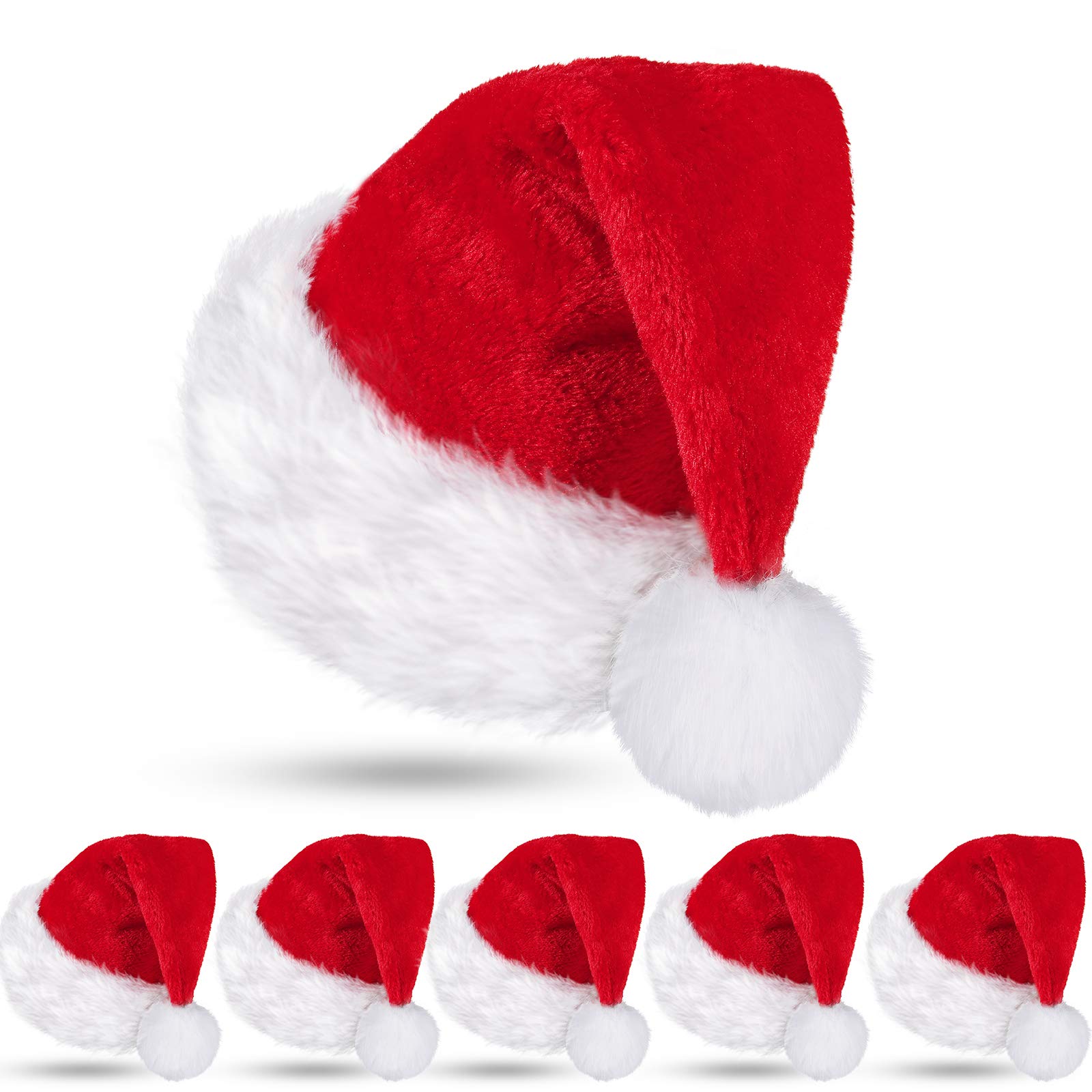 SATINIOR 6 Pieces Santa Hat Christmas Hat Claus Xmas Hat for Adults Unisex with Lining Plush Brim for Christmas New Year Party