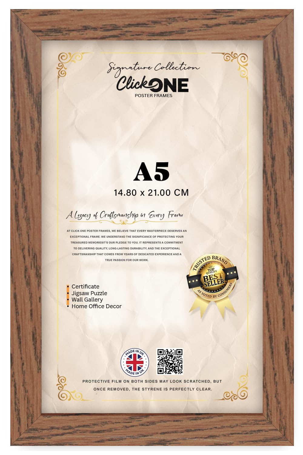 Click One — Timeless Sophistication Small Rectangle Poster Picture A5 (14.80 X 21.00 CM) With Solid Engineered Wood Finish, Ideal For Birthday And Wedding Displays | 8 X 5.5 Inch Dark Oak Wall