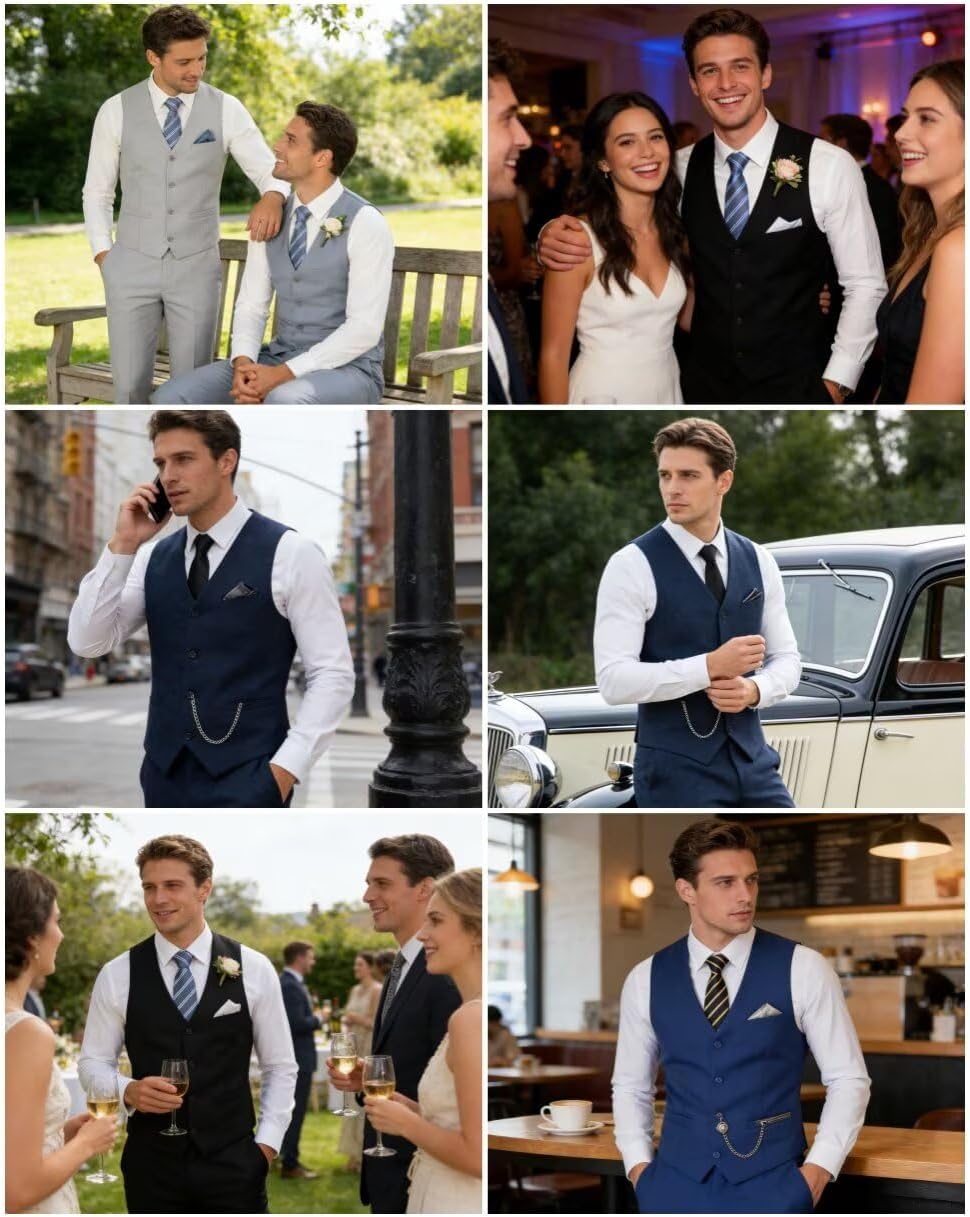 Mens Suits 2 Pieces Vest Pant Set for Men Slim Fit Tuxedo V-Neck Solid Casual Suit Waistcoat Pants Sets Wedding Prom - Image 7