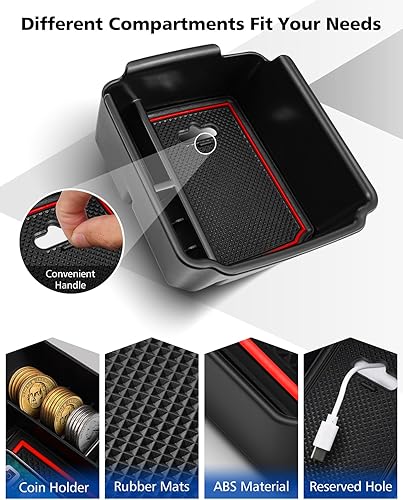 Miniatura 4 de FIILINES Organizador de consola central con alfombrillas antideslizantes para Volkswagen Taos 2022-2025, bandeja de consola, caja de almacenamiento