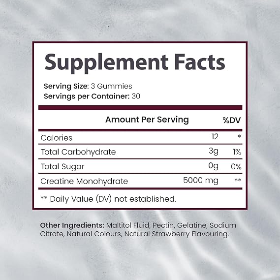 Creatine Monohydrate Gummies 5000 mg for Men & Women, Sugar Free Creatine Gummies Strwberry Flavor