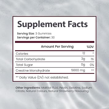 Creatine Monohydrate Gummies 5000 mg for Men & Women, Sugar Free Creatine Gummies Strwberry Flavor