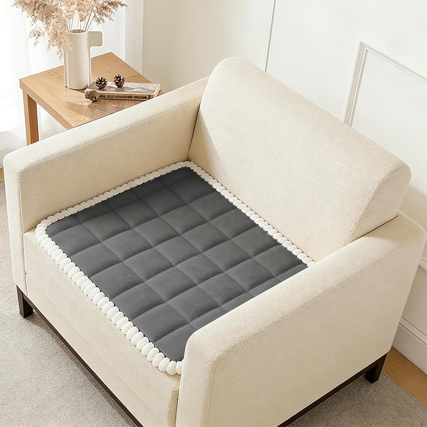 Arfntevss Couch Cover for Dogs Plush Washable Sofa Covers for 3 Cushion Couch Pet Friendly Fuzzy Sofa Slipcovers 3 Seat Anti-Slip Dog Proof Mat Sectional Furniture Protector (Boho White, 27.6" x 71")