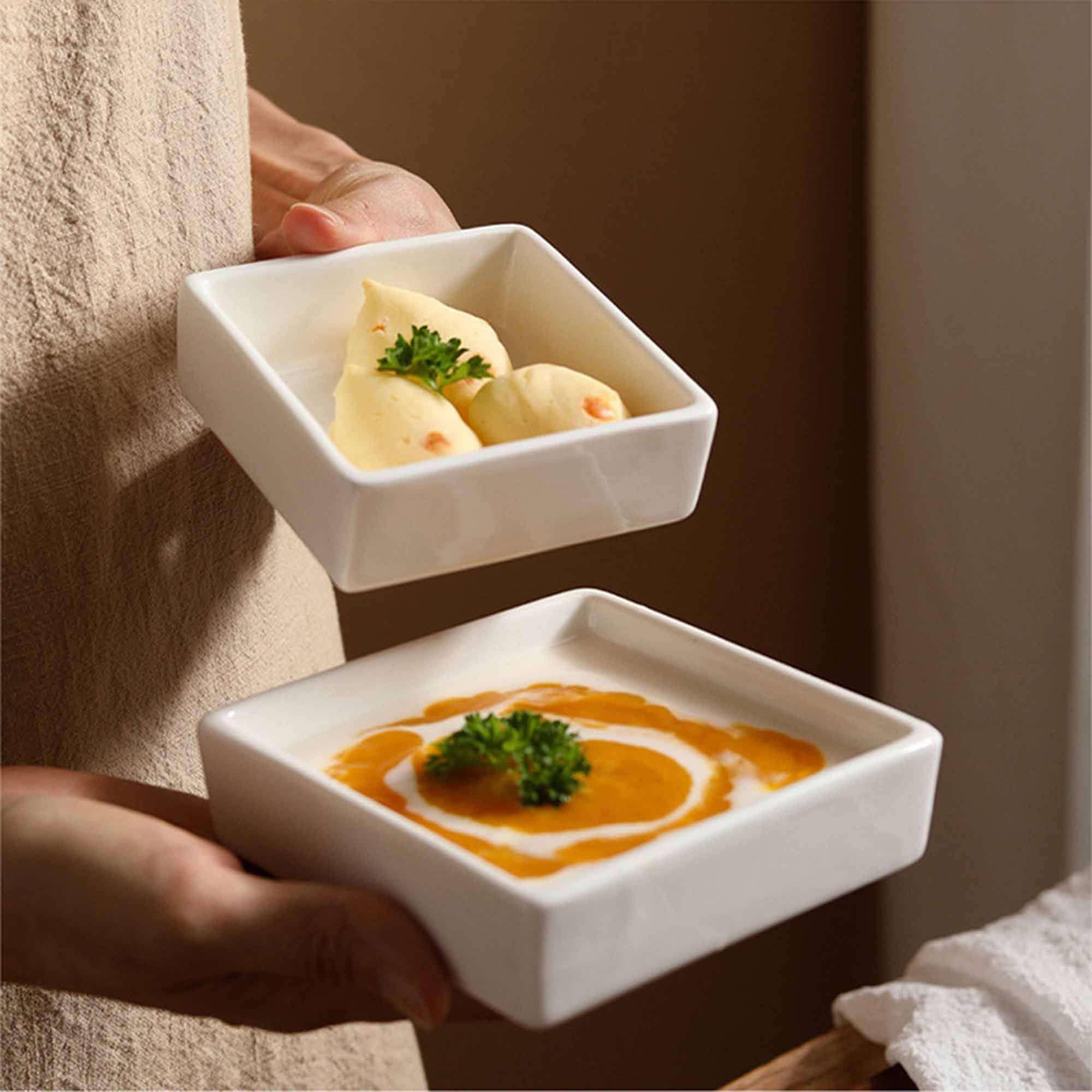 Dipschalen-Set für Sojasauce, Keramik-Dipschalen, Saucenschalen, Tapasschalen, Schalenset mit Blumenmuster für Desserts, Snacks, Weiß, 9 cm, 2er-Set (Weiß, 9 cm, 2er-Set)