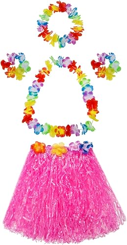 Miniatura 2 de TOODOO Falda elástica hawaiana de hierba hula con flores para fiesta, playa, baile, multicolor, 2 juegos