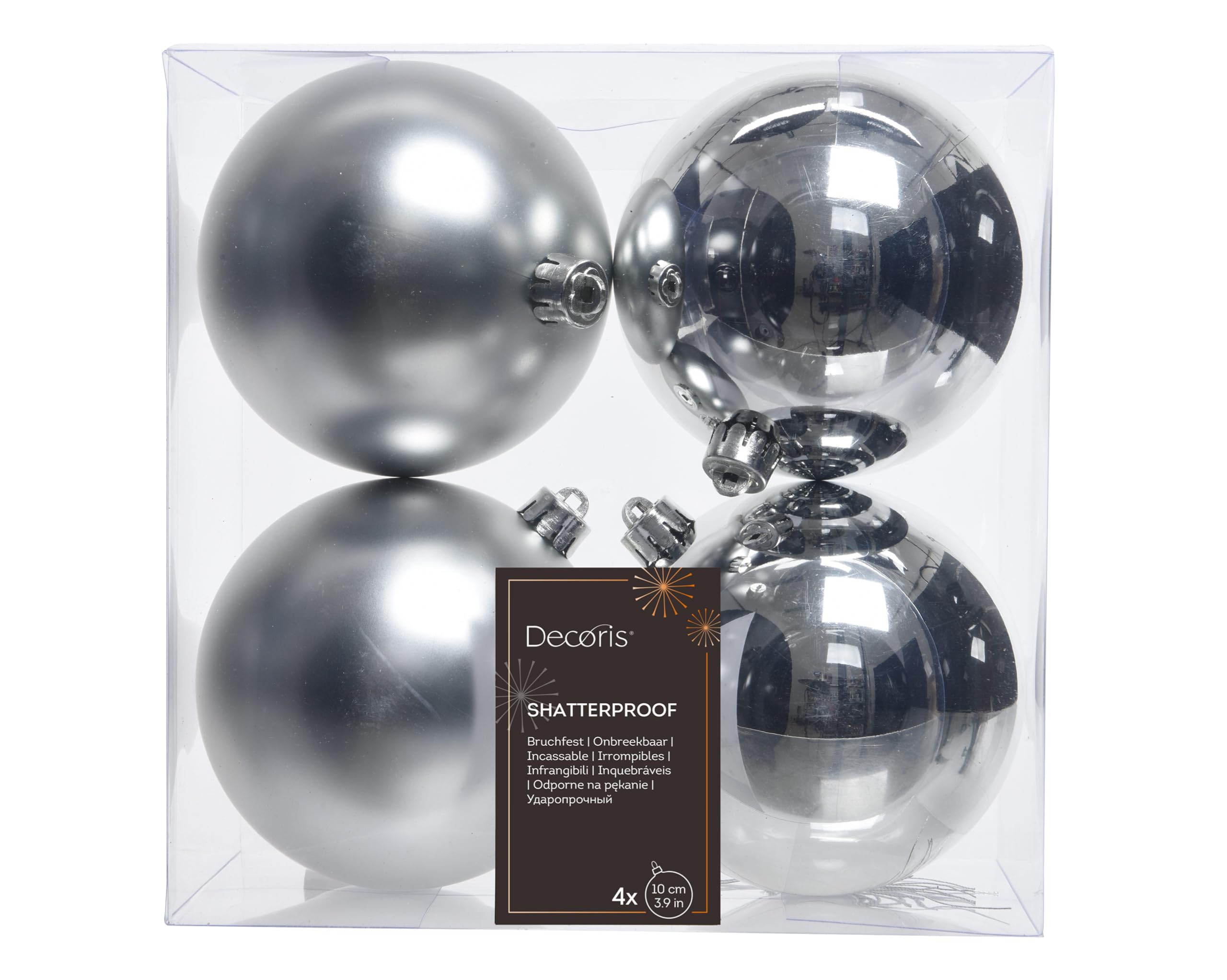 Decoris, 22166, Xmas Balls, shatterproof, Mixed Shiny and Matt Silver (Silber)