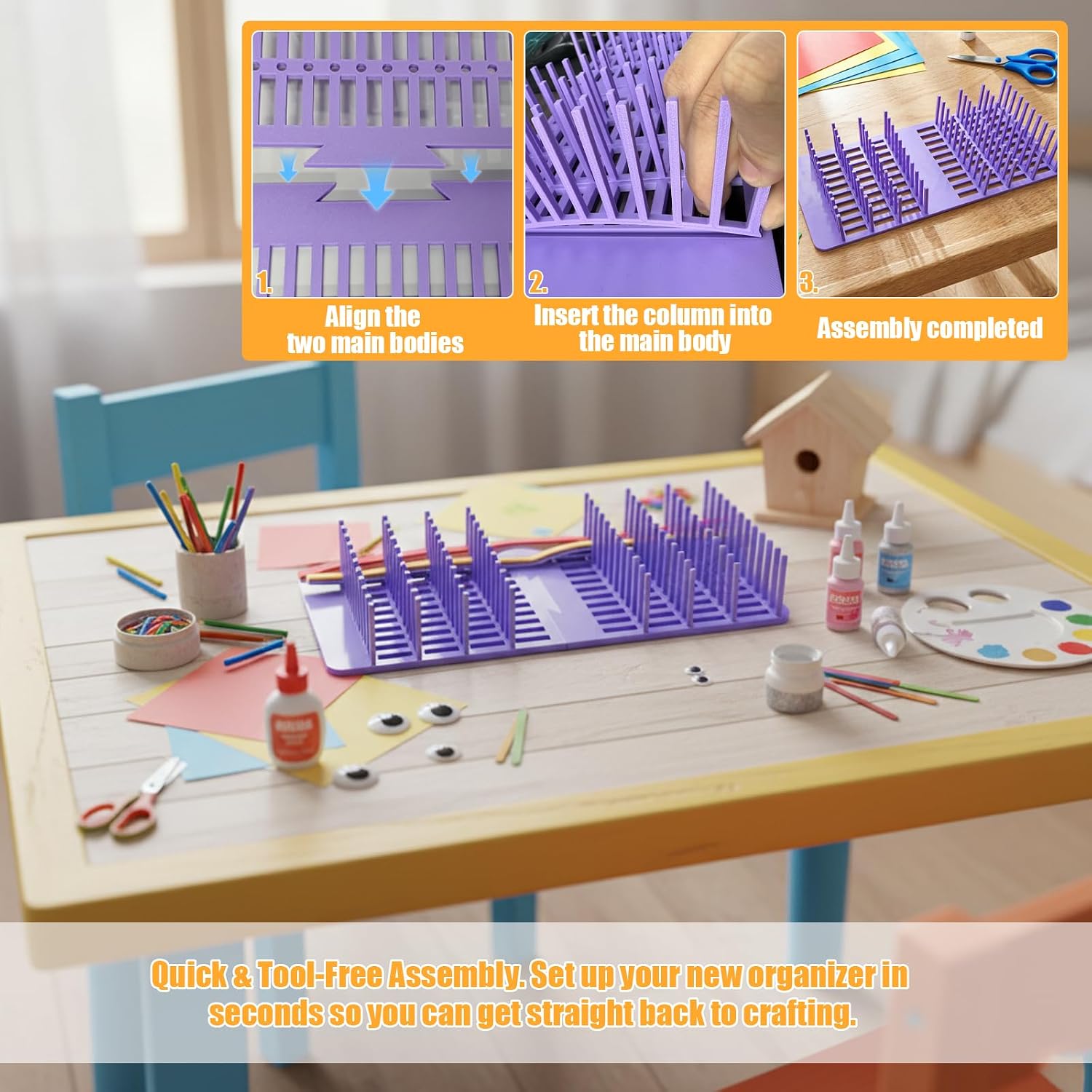 Loxuferv Quilling Paper Strip Organizer - Holds 2000+ 8mm Strips | Storage Holder Prevents Curling & Tangling | Quilling Tool & Desk Accessory for Easy Color ID & DIY Paper Crafting (Purple)