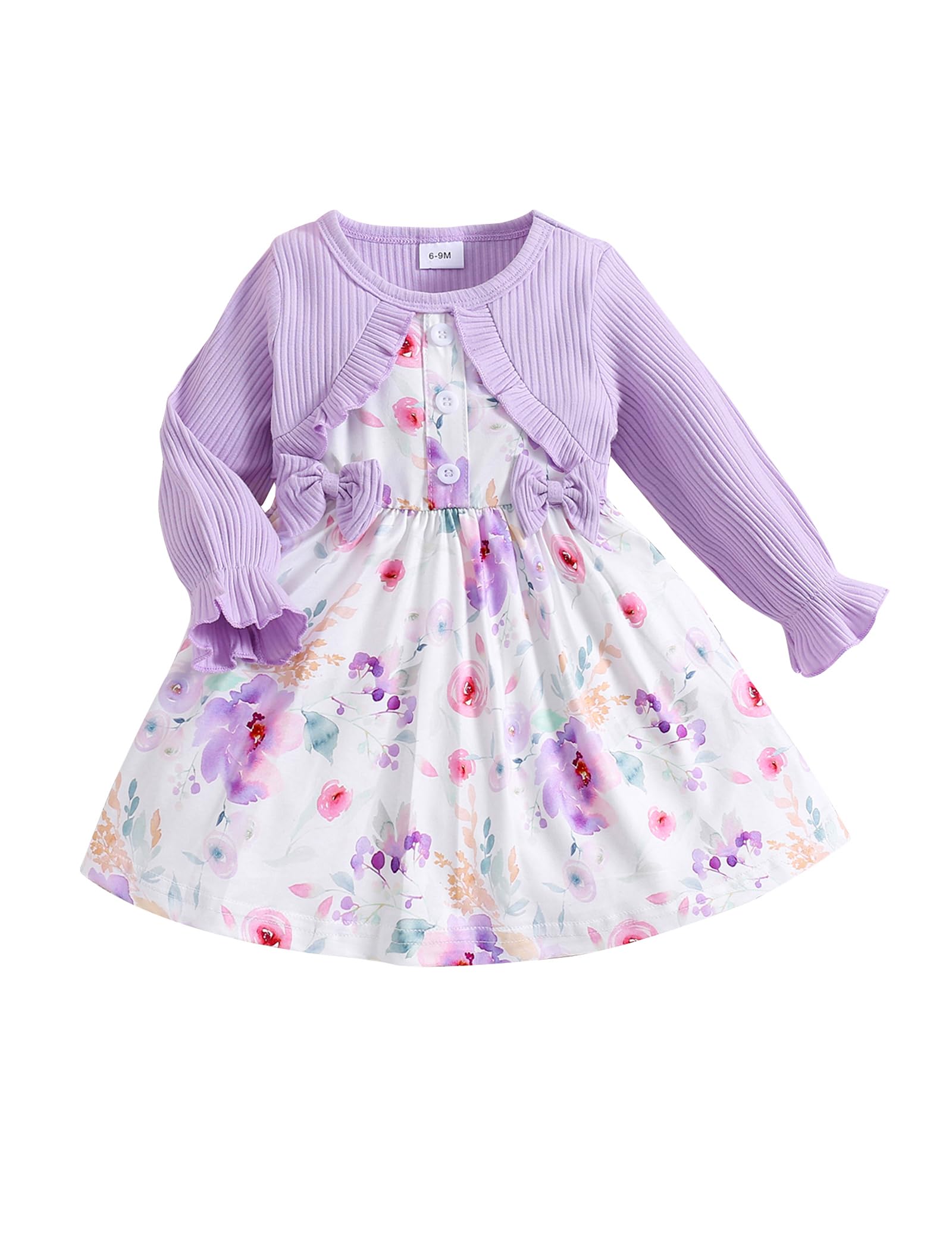puseky Vestido Bebé Niña Floral Imprimir Vestido de Manga Larga Arco de Empalme Bebé Niñas Vestido de Princesa para Boda Fiesta de Cumpleaños