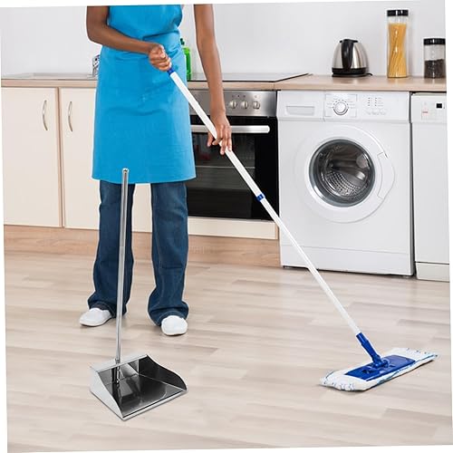 Miniatura 5 de Recogedor de pie de acero inoxidable con mango resistente, cacerola de metal para interiores y exteriores, pala de chimenea