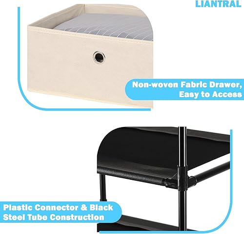 Miniatura 4 de LIANTRAL Cómoda ligera para mesitas de noche, 3 cajones, cómoda de tela beige con estante beige, unidad organizadora de cofres de torre de