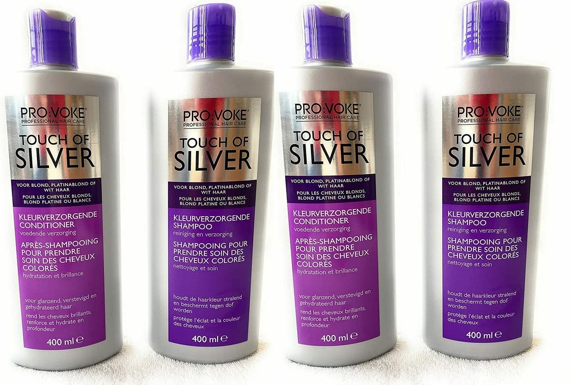 Touch of Silver 2 x Shampoo and 2 x Conditioner - 400ml Large Bottles For Blonde, Platinum or white hair - Multipack of 4 bottles - Bulk buy