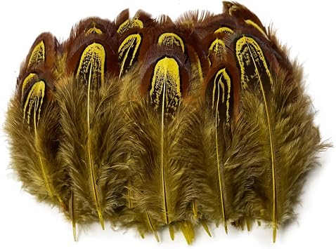 100 pcsHappy Feather Natural Pheasant Plumage Feathers 2-3 Inches Plumage Feathers for Sewing Crafts Clothing Decorating Accessories -Yellow