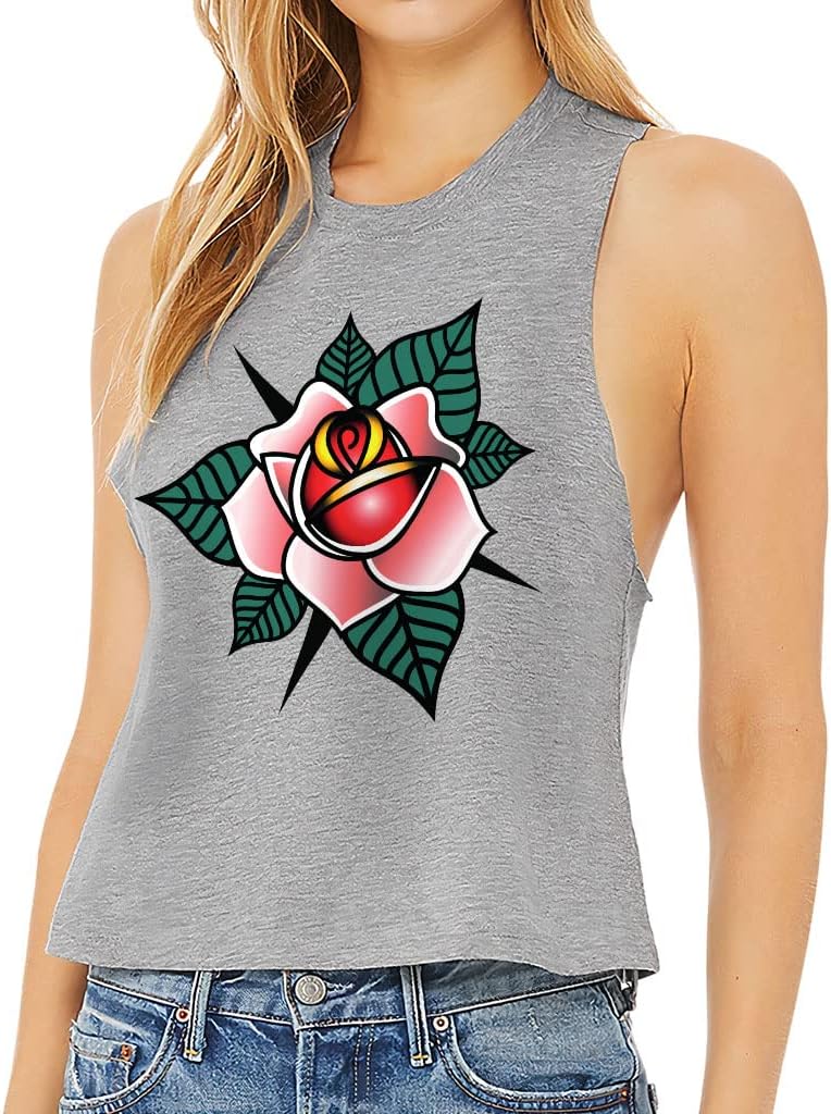 Rose Tattoo Racerback Cropped Tank - Cool Women's Tank - Trendy Tank Top