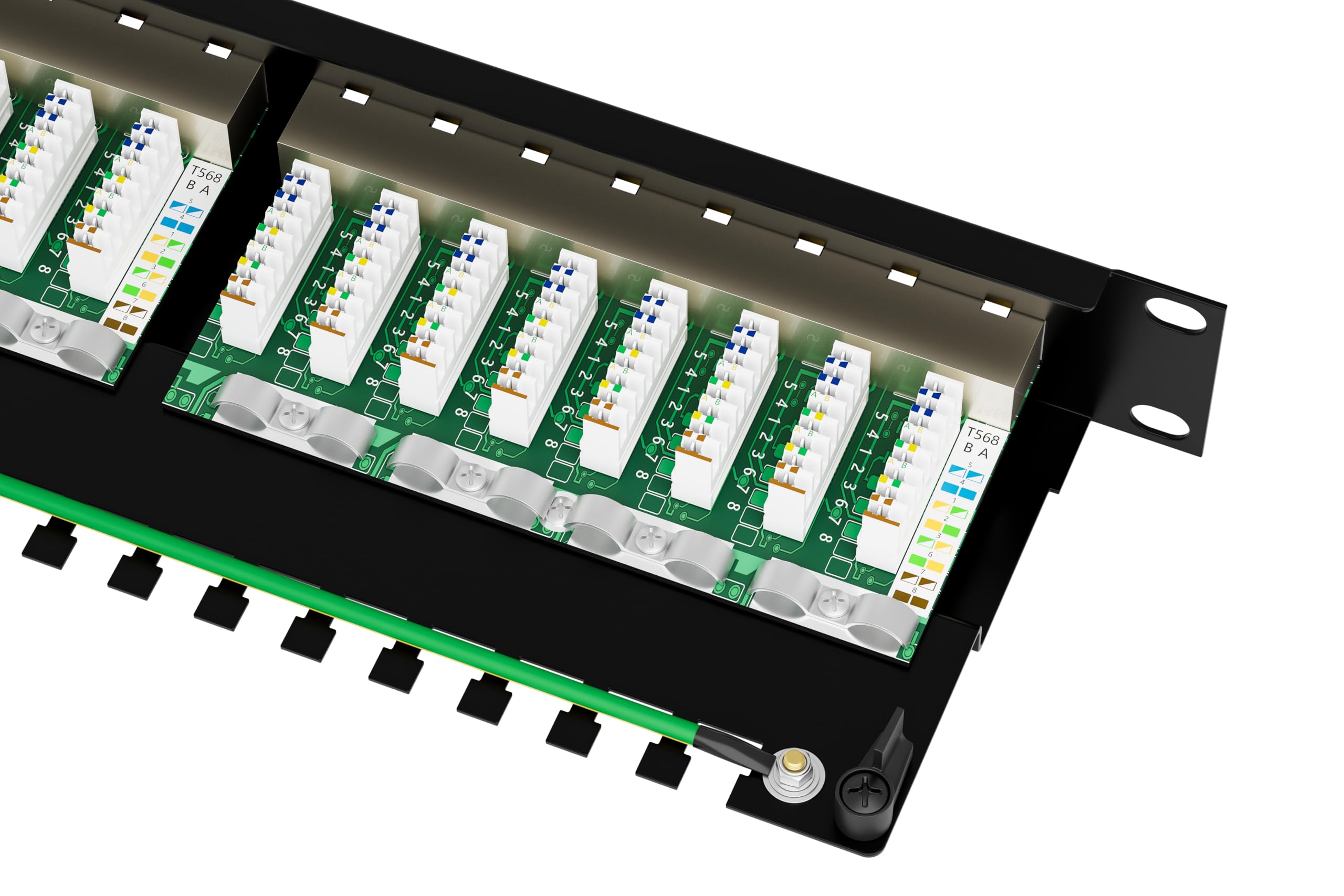 FGB 10Gbps 1U 24-poorts patchpaneel en Cat7 RJ45 afgeschermde keystonekoppeling, 19 rekmontage of wandmontage patchpaneel met achterbalk, netwerkpatchpaneel voor gigabit netwerkswitch