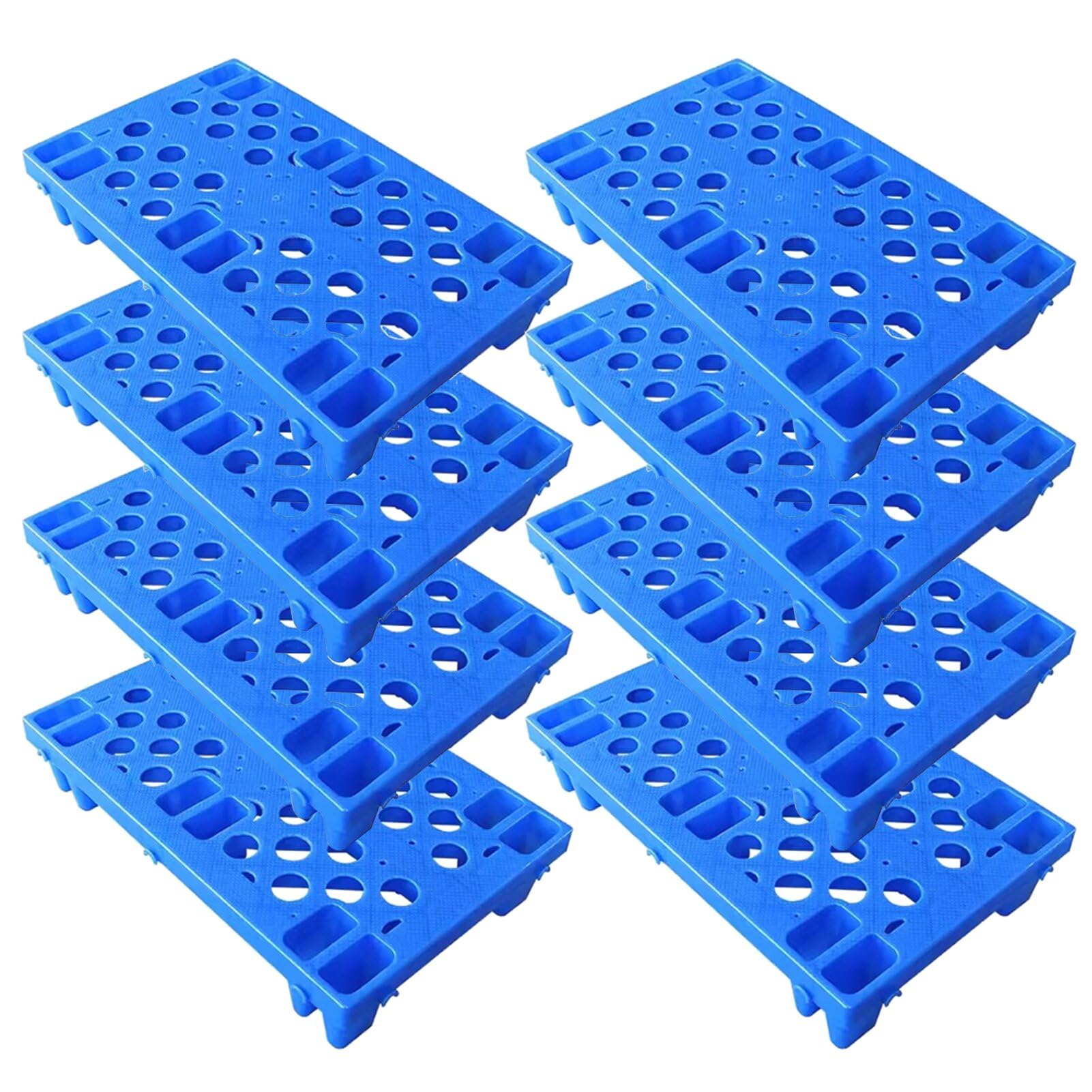 8x Palletto leggero semi-palletta, 50x30x10 cm Impilabile, piastre impermeabili, pallet industriale con struttura a griglia, in plastica, per cucina, balcone, ripostiglio