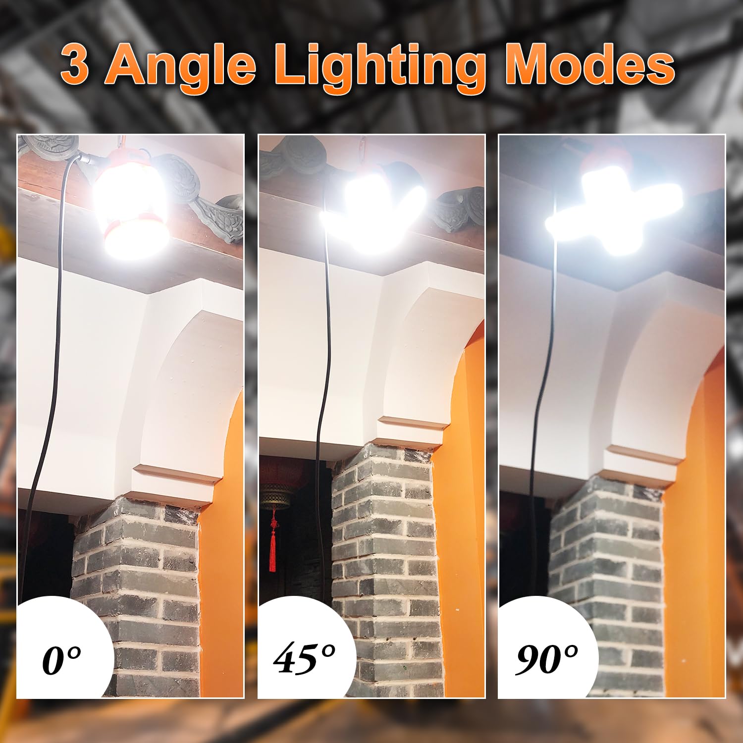 Tymczasowa lampa robocza LED, 60 W, 9000 lm, 5000 K, super jasne światła budowlane, 4 regulowane panele świetlne, światło robocze LED IP67, wodoszczelne, z haczykiem, przenośne