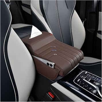 Car Center Console Armrest Pillow for Alfa Romeo Mito Stelvio Giulia Giulietta Tonale,Auto Anti-Scratch Memory Foam Center Console Pad,Leather Arm Rest Protector Cushion,Brown