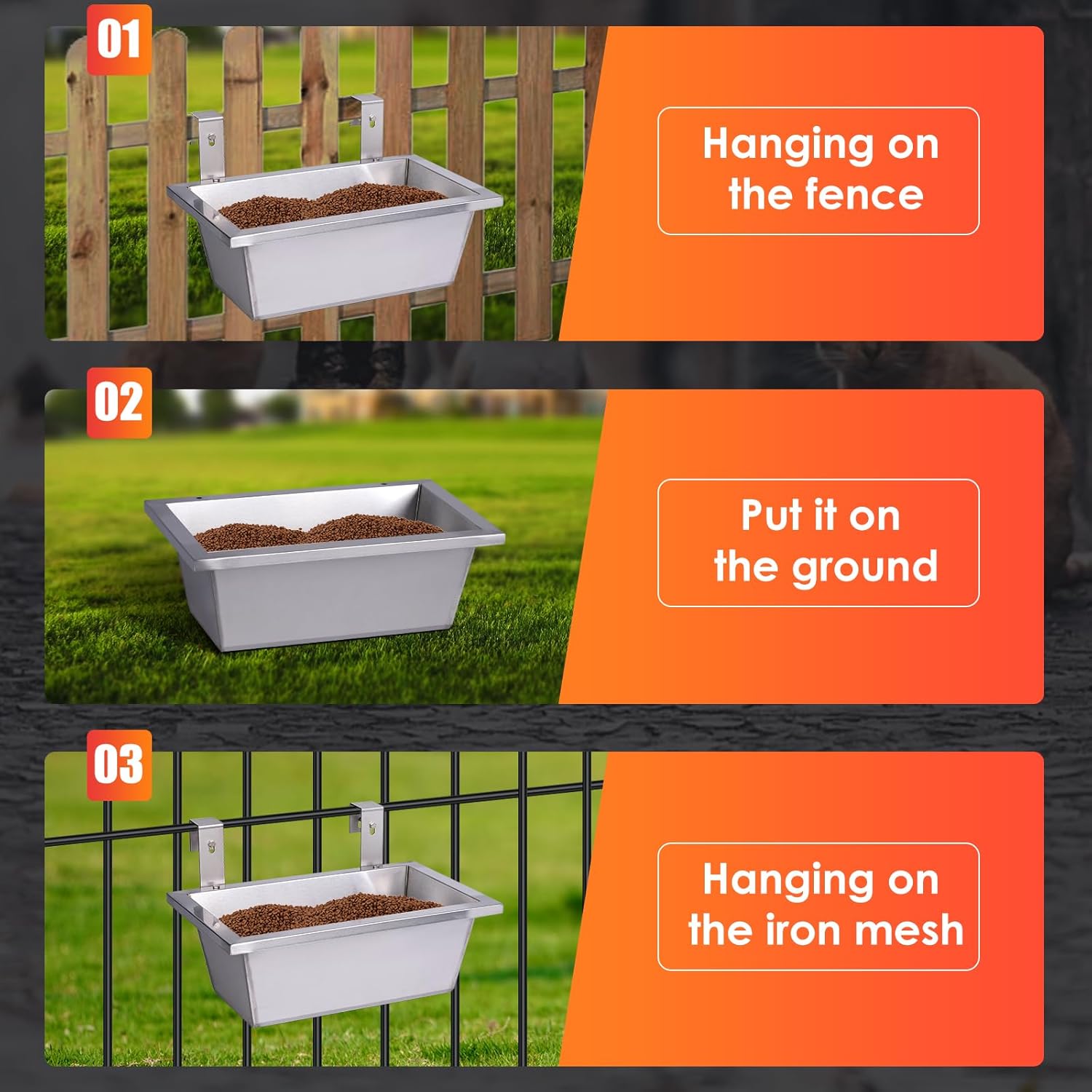 2PCS Goat Feeder Hanging 2.6Gal Stainless Steel Horse Trough,Chicken Feeder Water Trough for Dog Livestock Deer Poultry Duck Sheep Feeding Container Goats Supplies Piglet Feeders Waterer Bucket