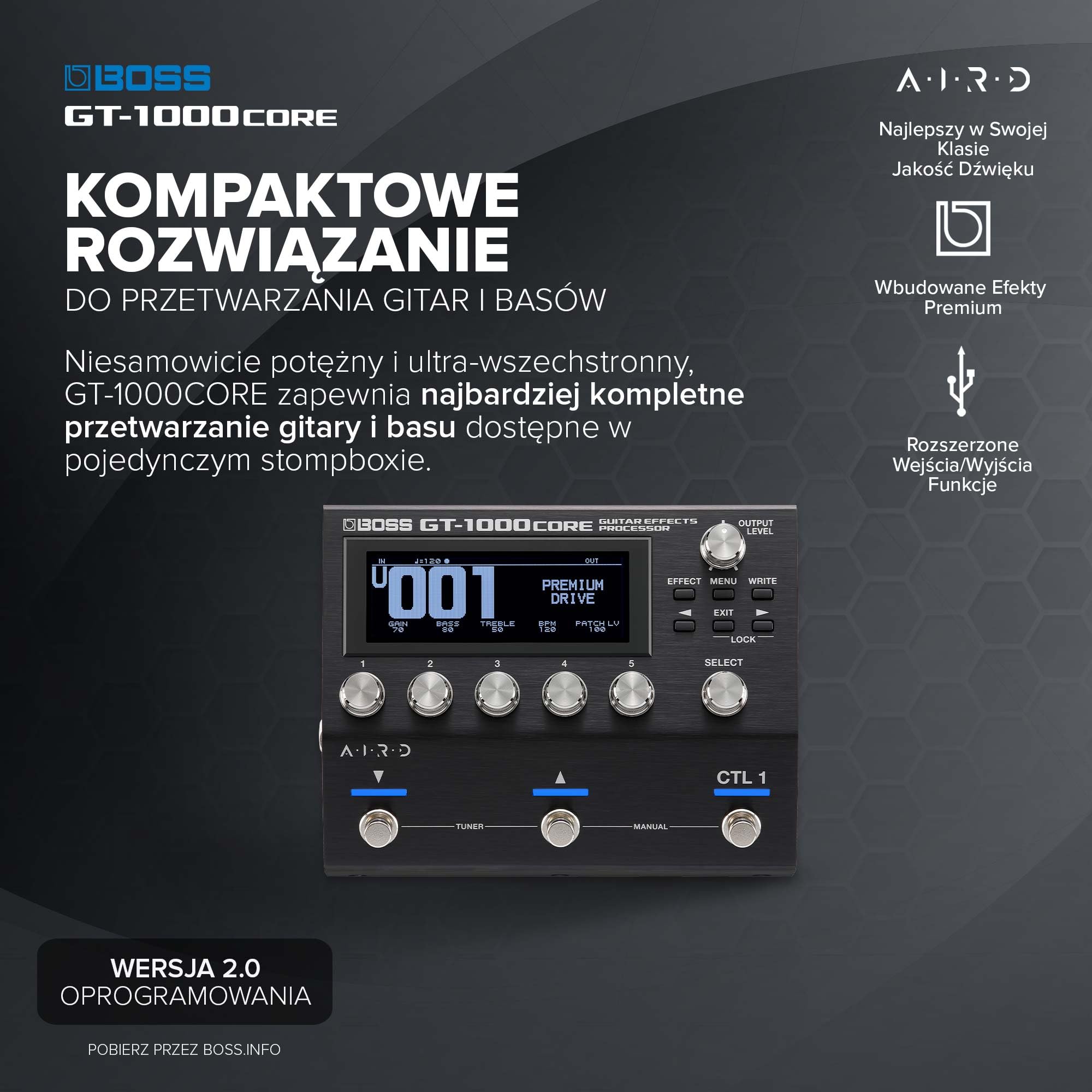 BOSS GT-1000CORE | Kompaktowy Procesor Efektów Gitarowych | Najlepsza Swojej Klasie Jakość Dźwięku | Ultra-Wszechstronne Wzmacniacze Gitarowe Wykonane w Technologii AIRD