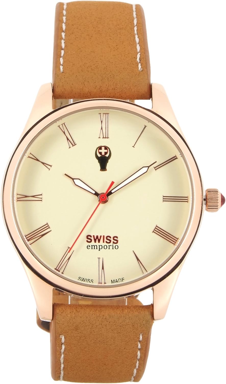 Men's Quartz Swiss Made Watch with Beige Dial Analogue Display and Brown Leather Strap SE02CRRG10