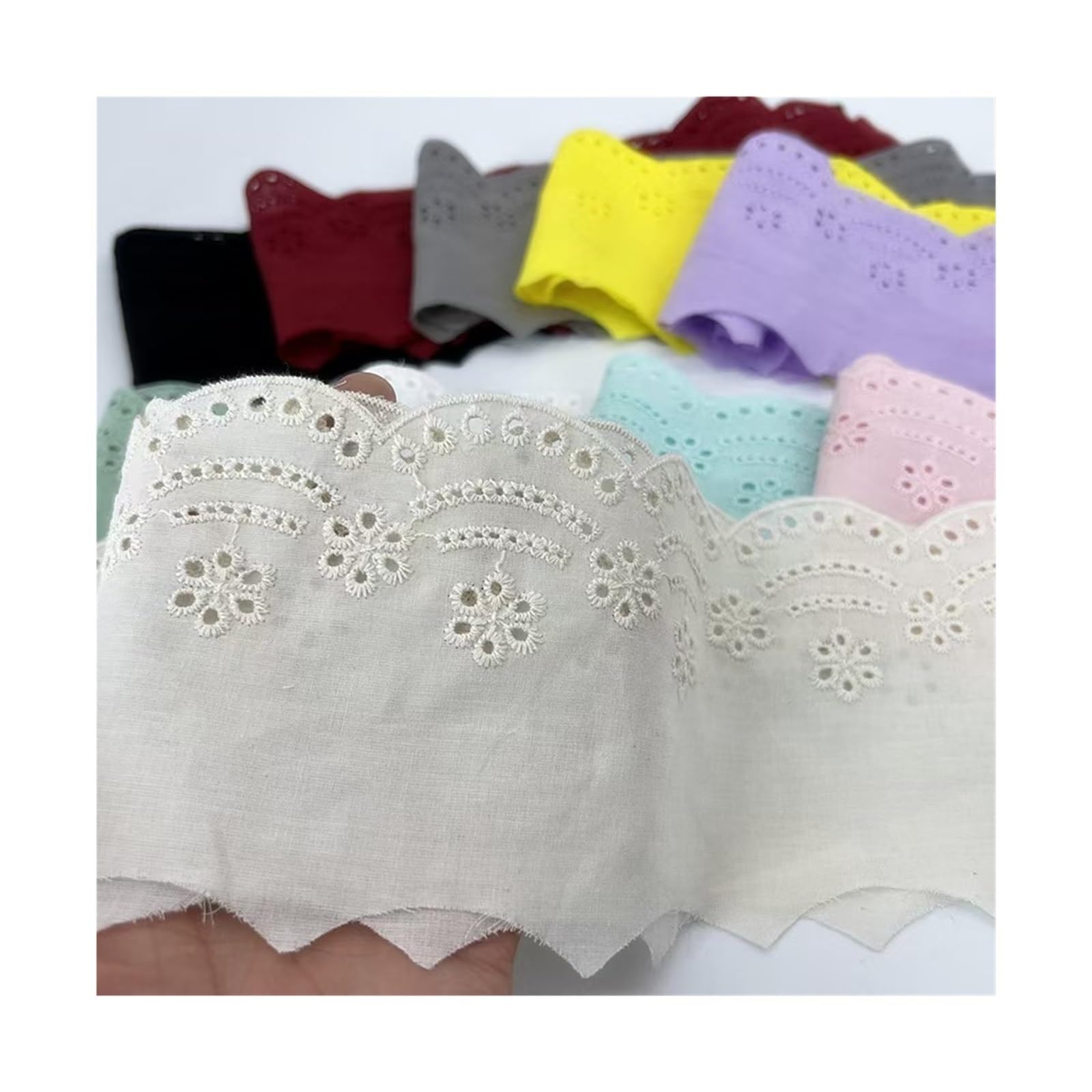 Ribete de encaje, tela de encaje, bordado hueco, ribete de encaje de algodón, tela de encaje, ribete de ganchillo para costura, manualidades, cortinas de boda, caja de decoración (rojo)