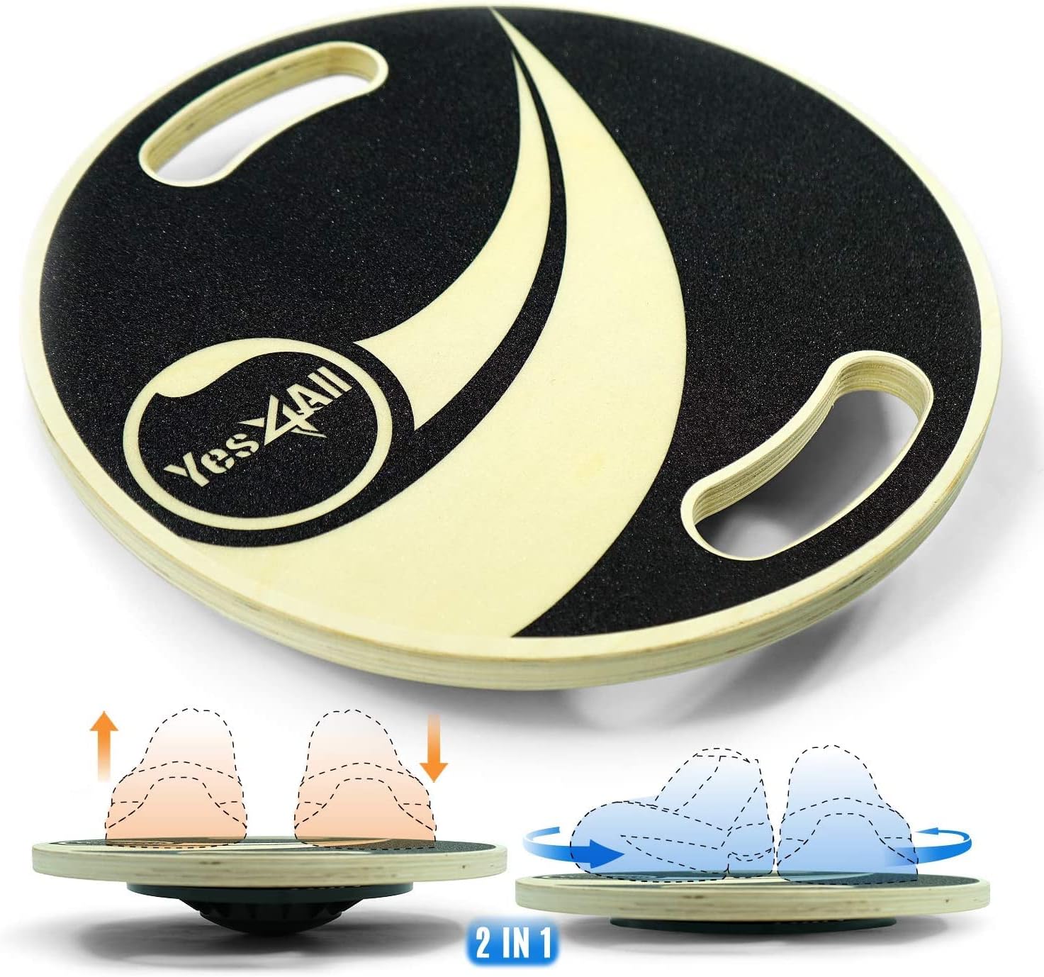 Yes4All Versatile Wooden Wobble Balance Trainer Board with 360 Degree Rotation