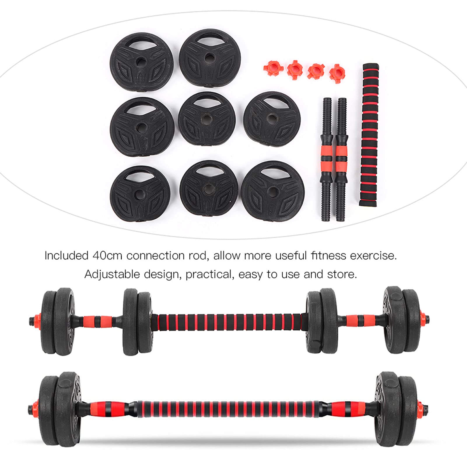 Drfeify Zestaw Hantli, Regulowane Ciężarki ze Stali i Winylu, Pręt łączący 40 Cm, Idealny do Treningów Fitness w Domowej Siłowni