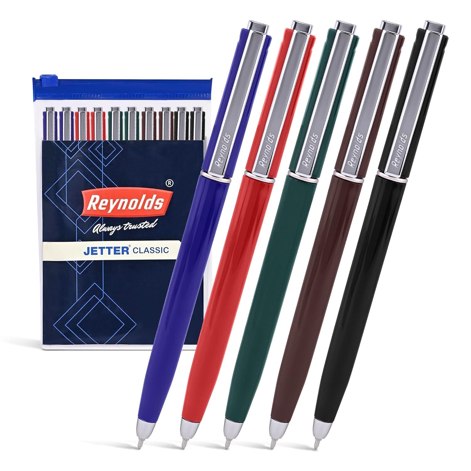 Reynolds JETTER CLASSIC Ball Pen SET - 10 PENS BLUE | MULTI BODY COLOR BALL PEN WITH COMFORTABLE GRIP |BLUE BALL PENS FOR WRITING | PEN FOR PROFESSIONALS | 0.7 mm TIP SIZE-image-16
