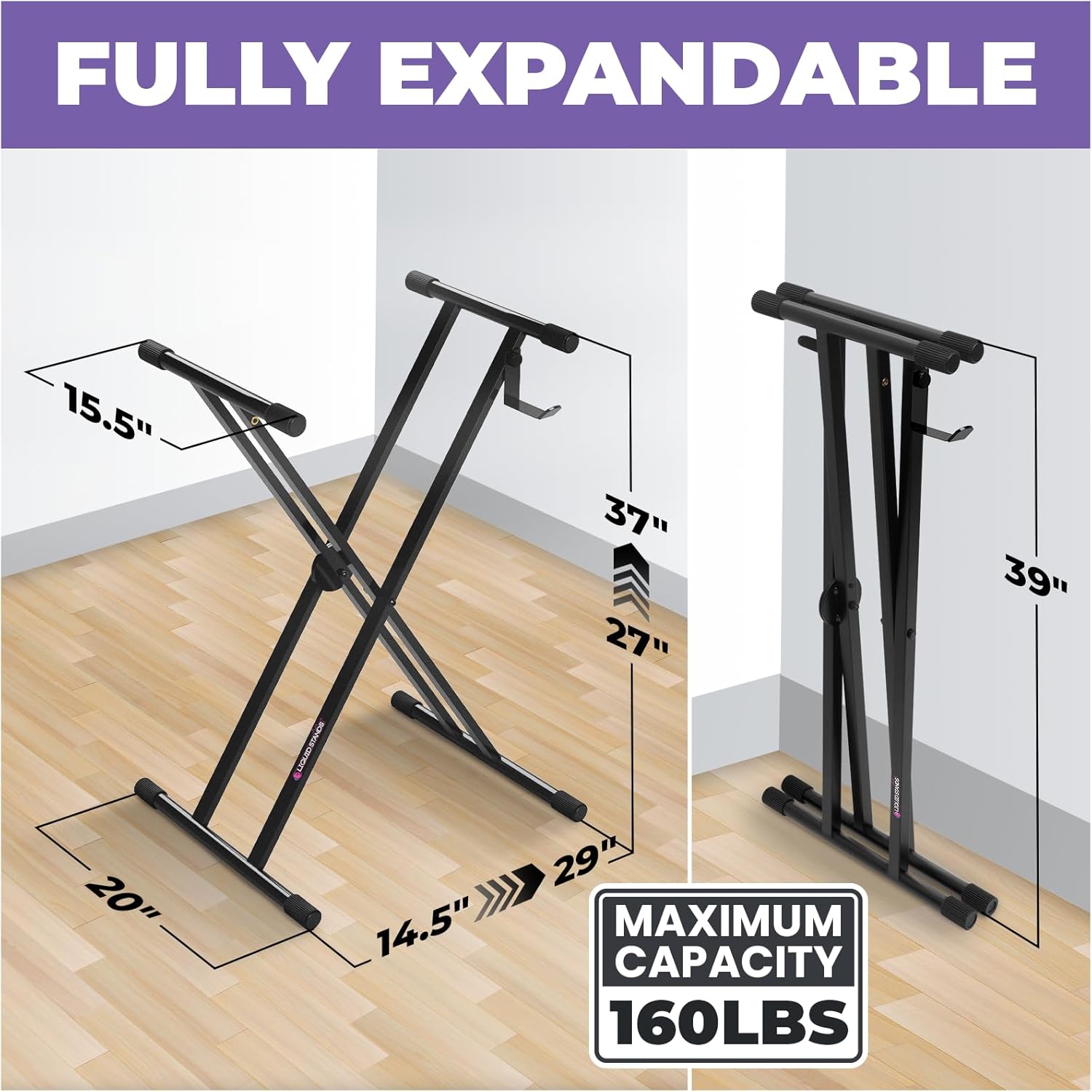 Liquid Stands X-Style Piano Keyboard Stand and Bench Fits 54 61 88 Key– Adjustable, Portable Heavy Duty Digital Keyboard Piano Stand Seat Set for Kids, Adults, Home, or Studio - Electric Music Stool